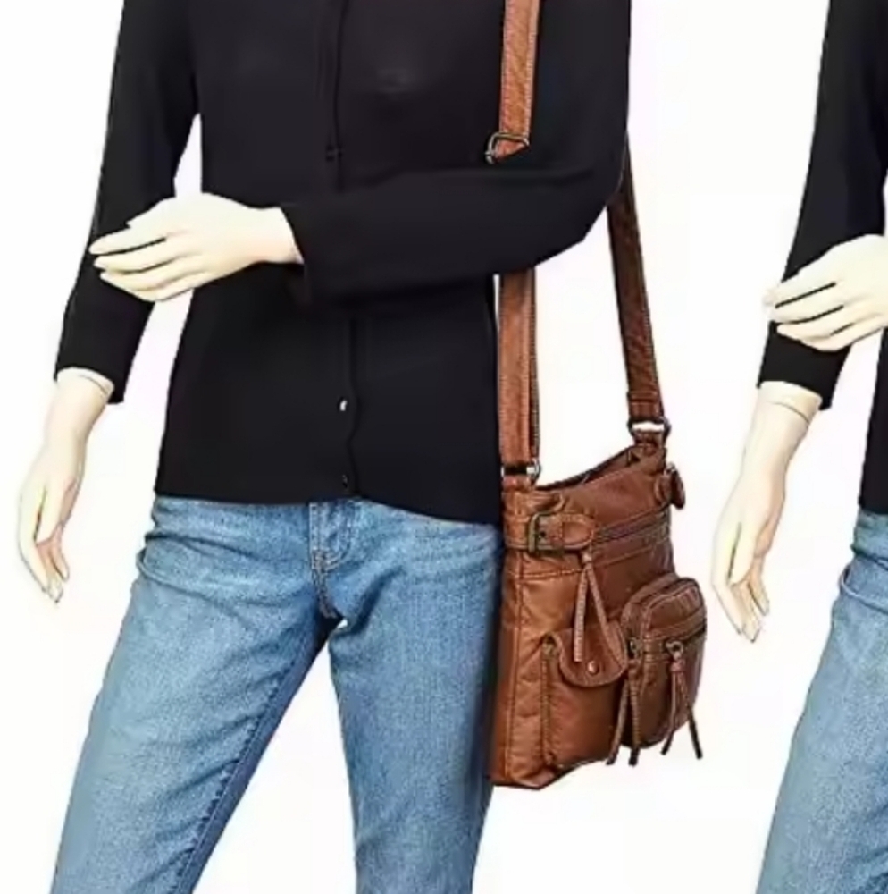 Soft Water Repellent Buckle Crossbody Messenger Bag Tan Brown Western Boho Y2K